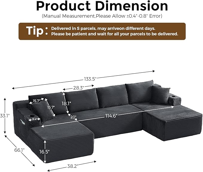 133" Oversized Cloud Boneless Sofa Couch