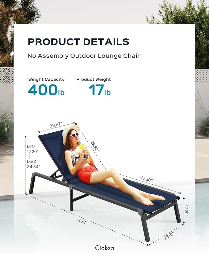 Patio Chaise Lounge Chair Set of 4, Foldable Lounge Chair