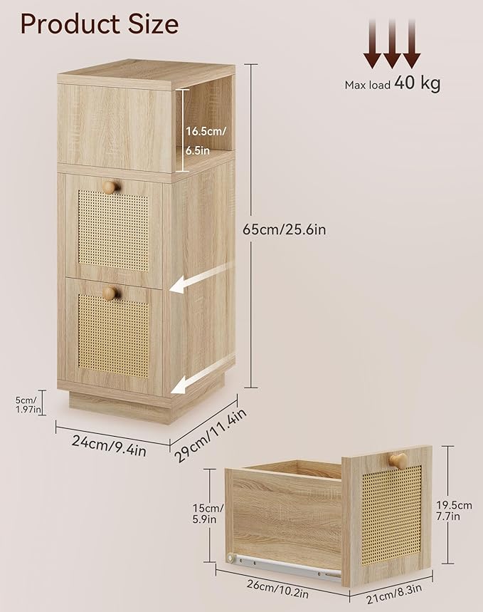 YMYNY Rattan Nightstands Set of 2, Boho Bedside Table
