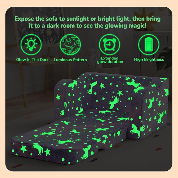 MeMoreCool Glowing Butterfly Kids Chair, 2-in-1 Foldable Kids Couch