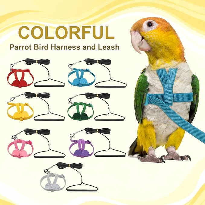 Bird Harness Leash, Adjustable Pet Parrot Bird Harness and Leash Lightweight Anti-Bite Flight Training Rope with Cute Wing, (Yellow, S), Intended for Parrots/Pigeons/Budgies