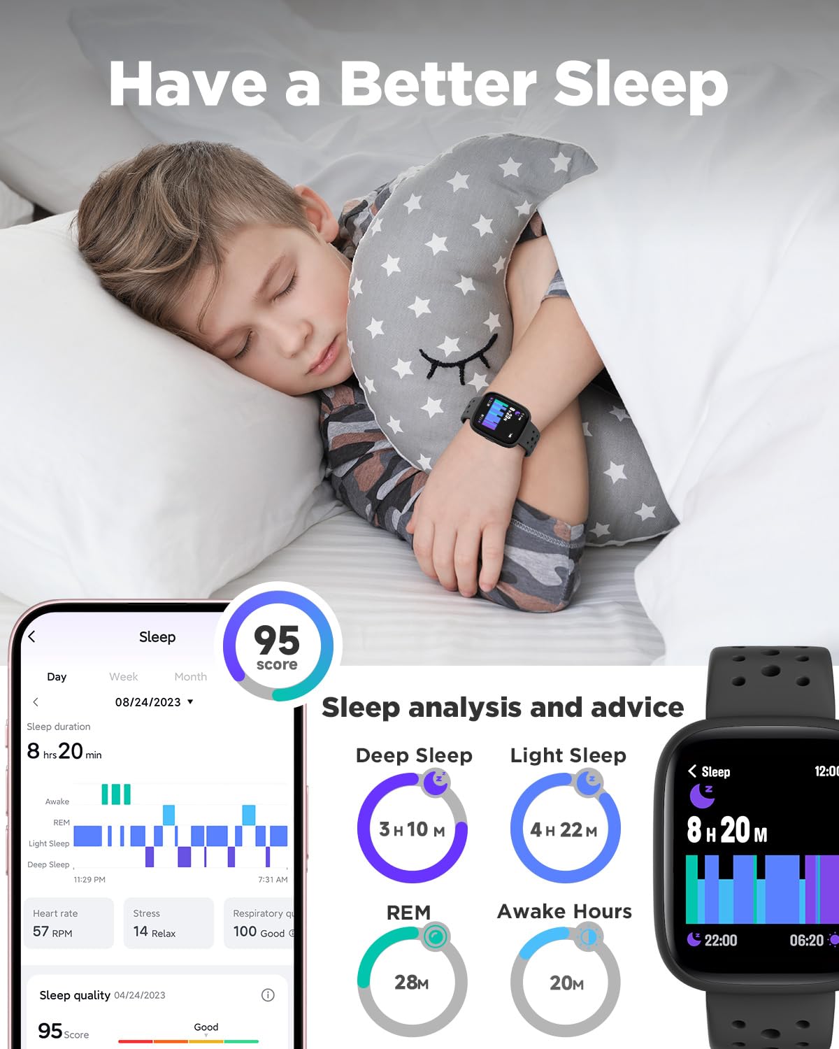 BIGGERFIVE Smart Watch for Kids, 1.8" Fitness Tracker Watch Pedometer, Heart Rate, Sleep Monitor, IP68 Waterproof, Calorie Step Counter, Puzzle Games with/Without APP for Girls Boys Teens 5-16, Black
