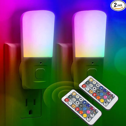 L LOHAS LED Kids Night Lights Plug in, RGB Color Changing Plug into Wall Lights Remote, Rainbow Dimmable Girls Night Light Switch, Christmas Home Decor for Kids Room, Bedroom, Hallway, Bathroom, 2Pack