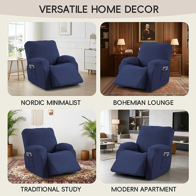 Oversized Recliner Chair Covers, 4-Piece Stretch Geometric Strokes Jacquard