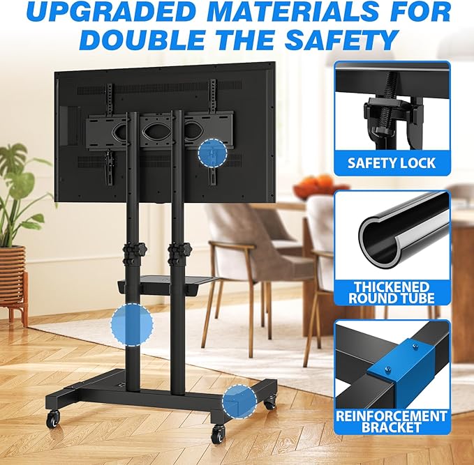 Rfiver Mobile TV Cart Rolling TV Stand