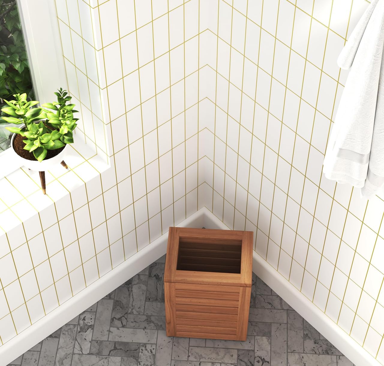 AquaTeak Spa Teak Waste Basket