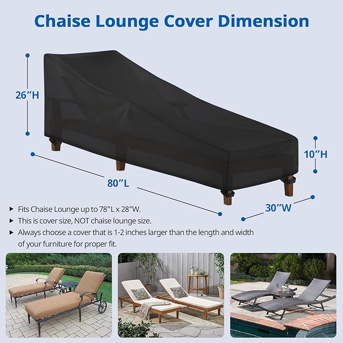 SunPatio Waterproof Outdoor Chaise Lounge Cover, 2 Pack Patio Lounge Chair