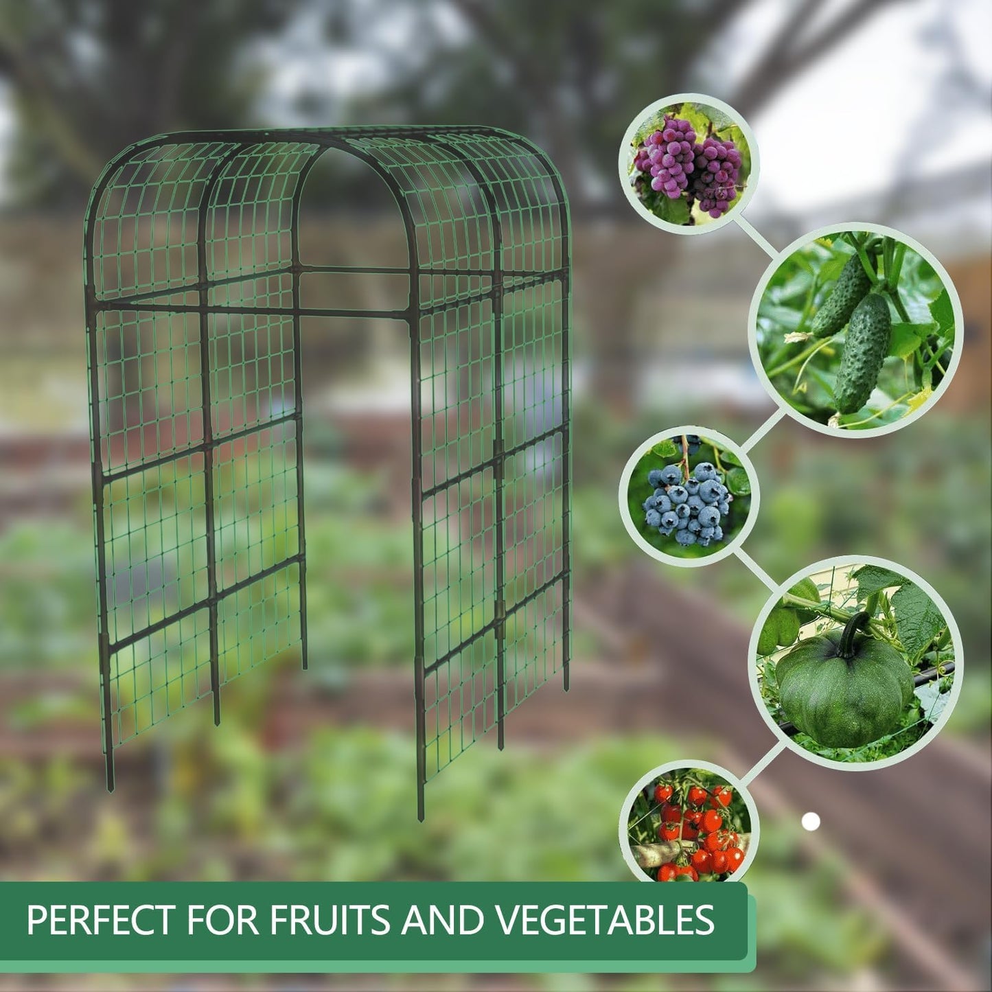 Metal Garden Arch Trellis, 7.3Ft Black for Raised Beds, Plant Support for Cucumbers & Climbing Vegetables