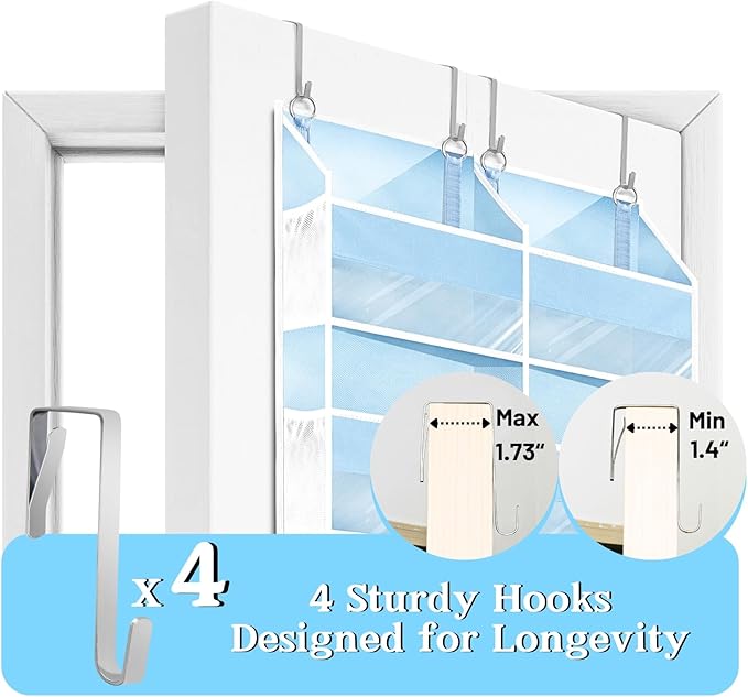 Blue Over the Door Organizer 5 Tiers, Extra Large Behind Door Storage of 10