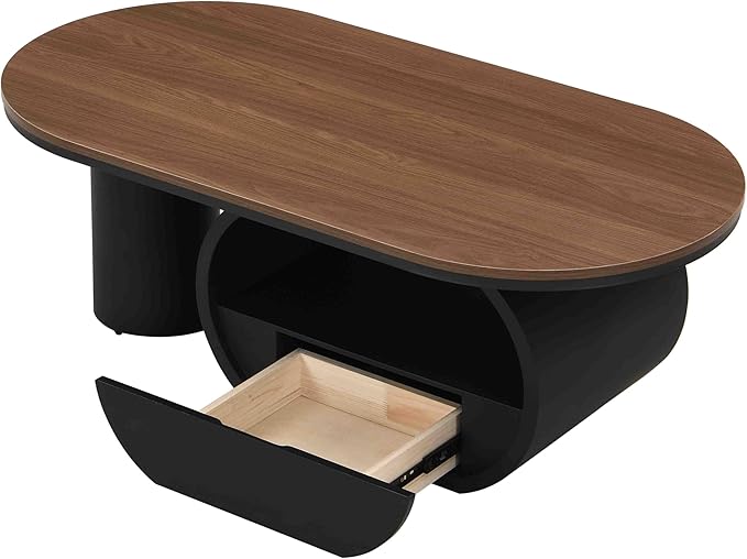 Modern Oval Coffee Table, 47.24" Brown Wood Top Coffee Table