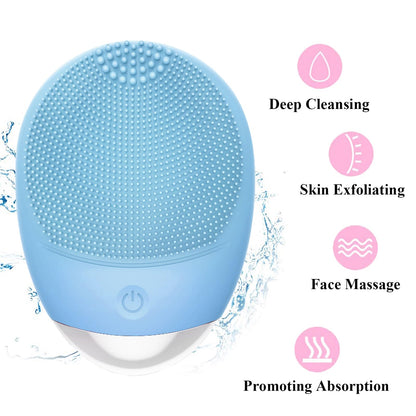 Facial Cleansing Brush, 3-in-1 Electric Soft Silicone Waterproof Face Scrubber, USB Rechargeable IPX7 Waterproof Sonic Vibrating Face Brush for Deep Cleansing, Gentle Exfoliating and Massaging