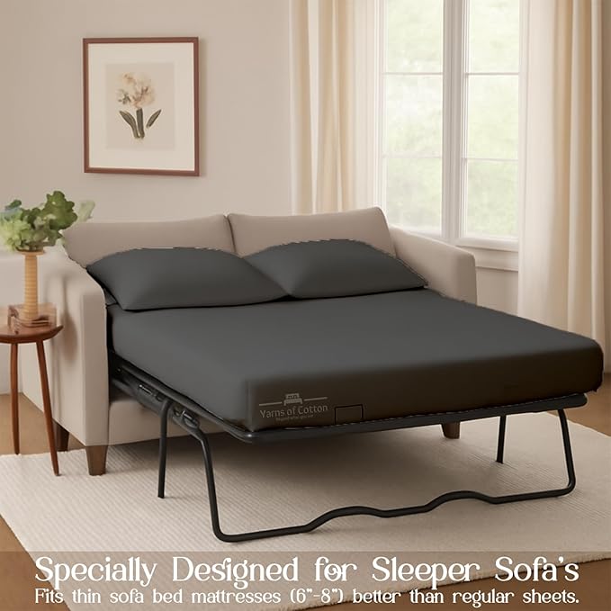Sleeper Sofa Bed Sheet, 100% Cotton 400 Thread Count, 4 Piece Set, Deep Pocket
