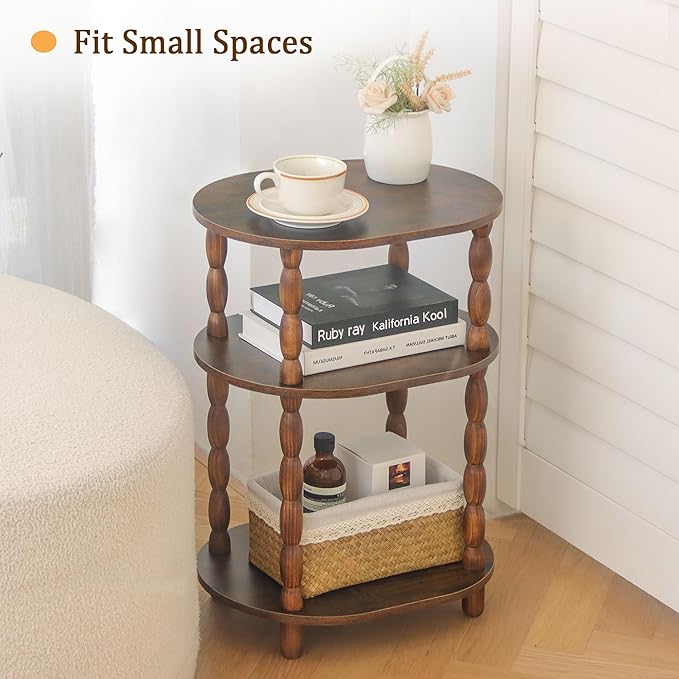 MaxSmeo Side Table with Charging Station, 3-Tier Small End Table with USB Ports