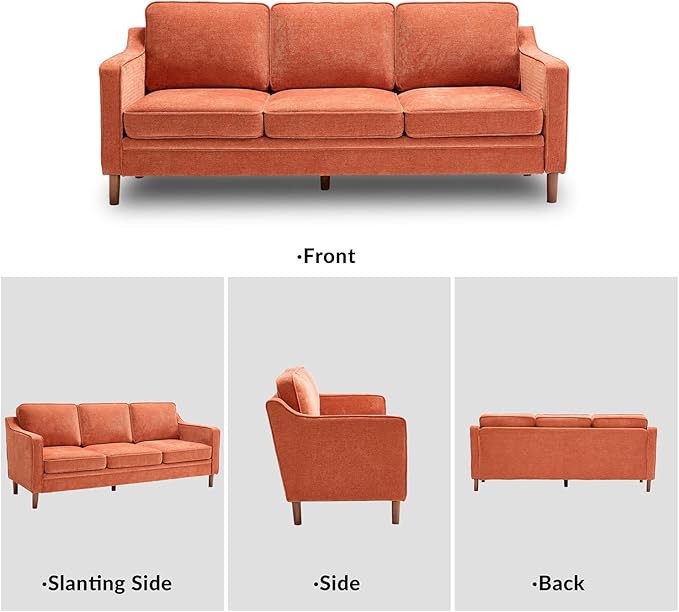 Kingfun 80" Chenille Sofa, 3 Seater Couch, Mid Century Modern Couches