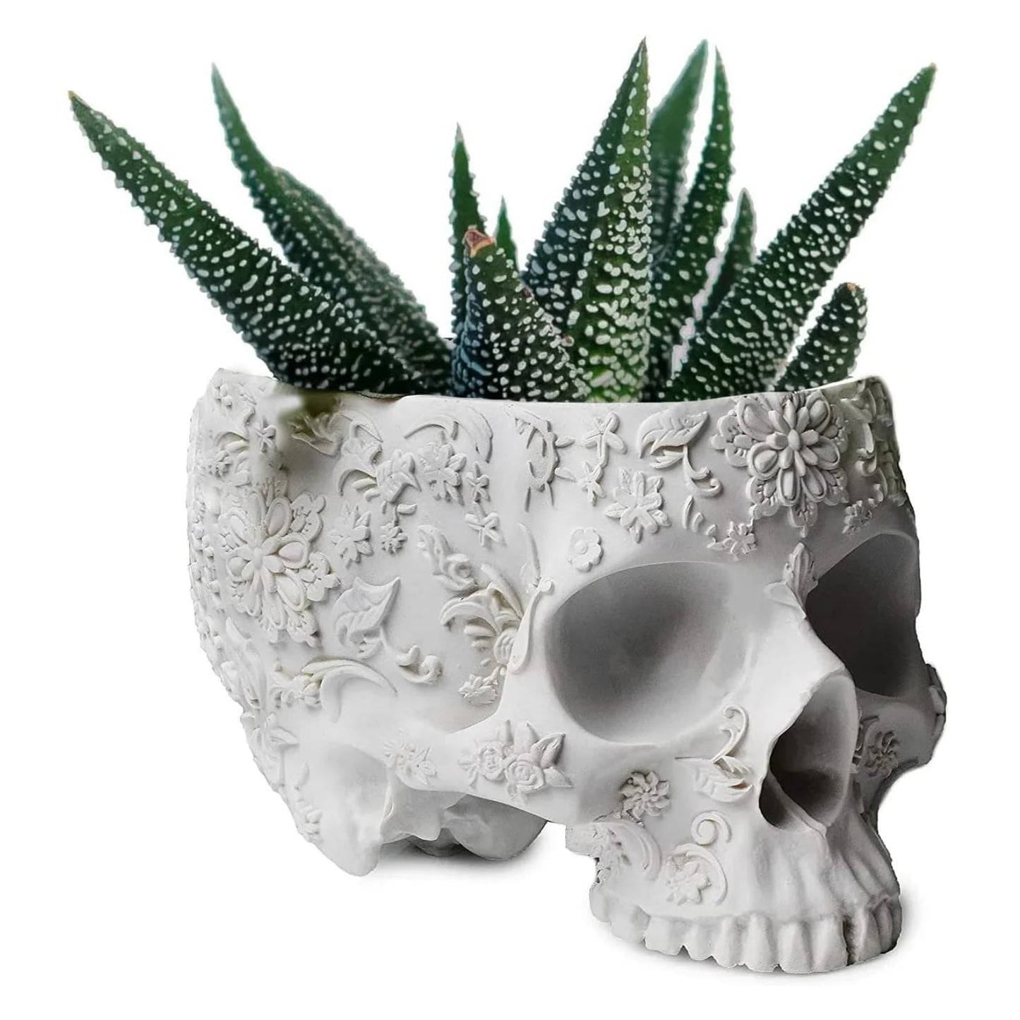 White Skull Planter Pot 6 Inch Skeleton Head Pot for Succulents Flowers, & Bowl Dish Gothic Decor for Garden Home Parties Haunted House Spooky Black Display Halloween Skull Flower Pot Decoration Gift