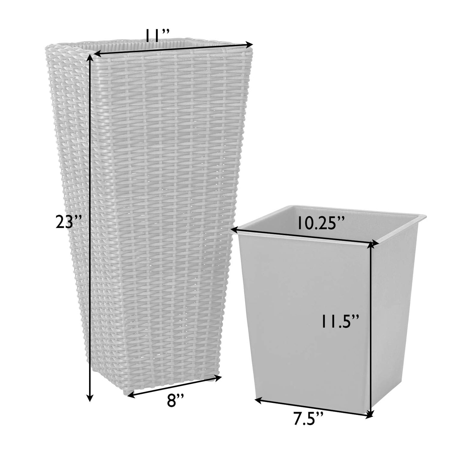 Balkene Home 62501 Alto Wicker All-Weather Planter Set with Liners Tall Plant Decor Box for Outdoors Patio Herb Garden Furnishings - Mocha - Pack of 2