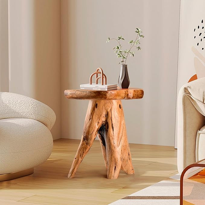 18.9 inch Live Edge Wood Stool, Live Edge Wood Stool, Freeform Mushroom Side