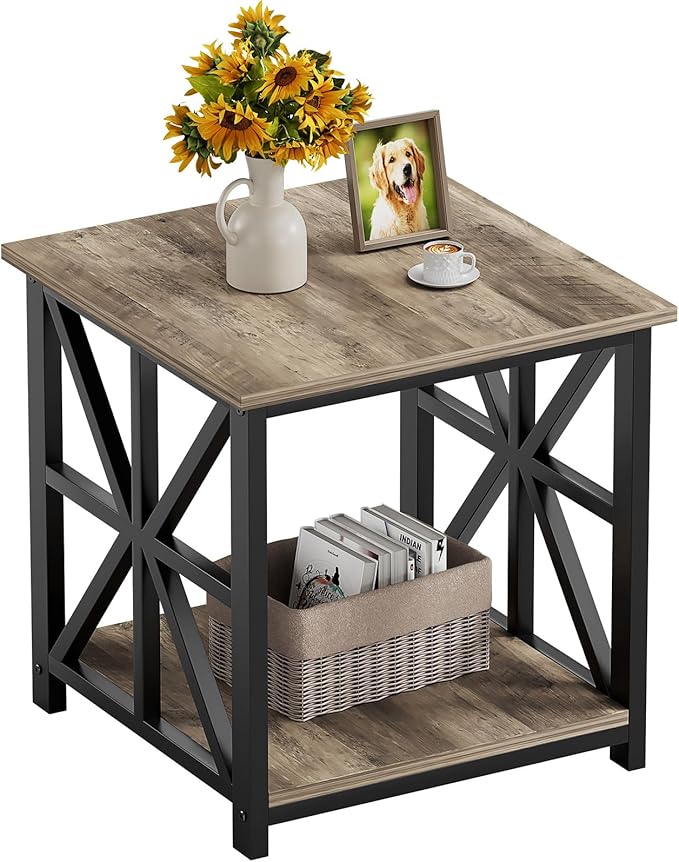 GreenForest End Table with 2-Tier Storage Shelf, 24 inch Large Side Table