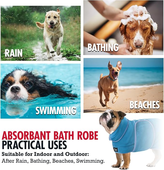 Tuff Pupper Fast Drying Dog Bath Robe | 800 GSM Plush Dog Towel Bathrobe/Dressing Gown | Super Absorbent Pet/Puppy Bathrobe | Adjustable Hood & Belly Strap | Super Soft | Fast Drying (XXXL, Blue)
