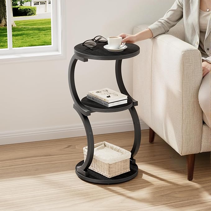 JUSTOGO Small Round Side Table, 3-Tier End Table