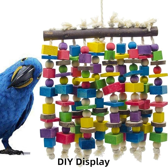 Bird Toys, Wood Wooden Colored 100pcs Parrot Toys, Multicolored Natural Wooden Blocks,African Grey Parrots, Macaws, Cockatoos, Parrot chew Toys