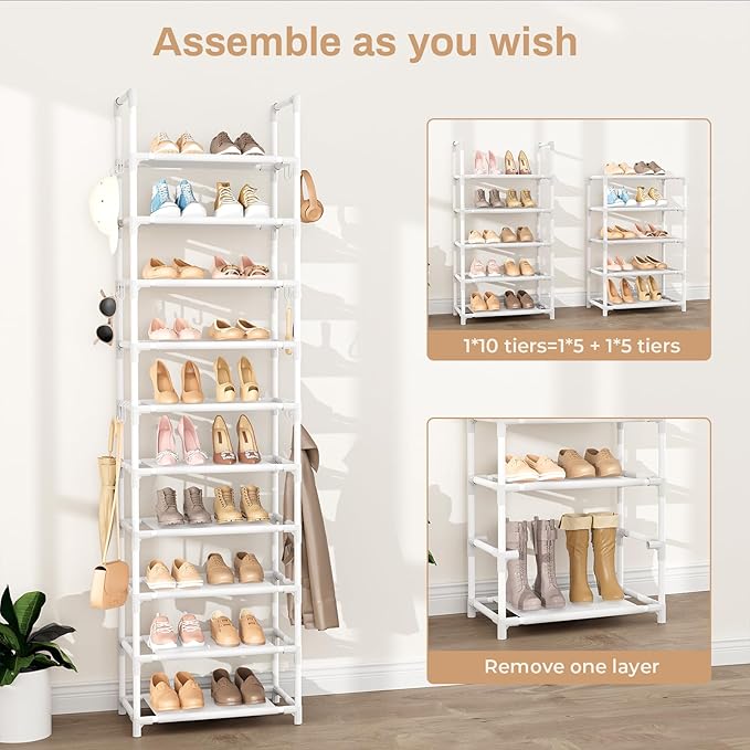VTRIN 10 Tiers Tall Shoe Rack Holds 20-25 Pairs of Shoes Sturdy Vertical Shoe