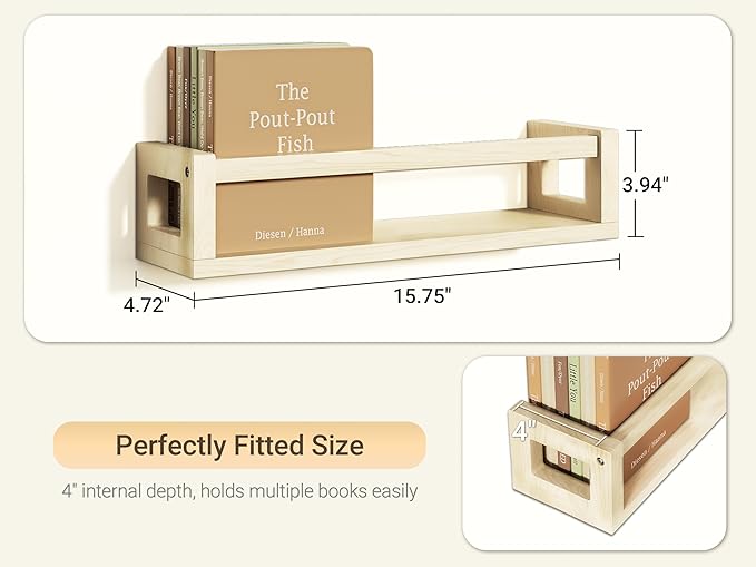TidyCorner Upgraded Thick Floating Shelves, Solid Wood Bookshelf