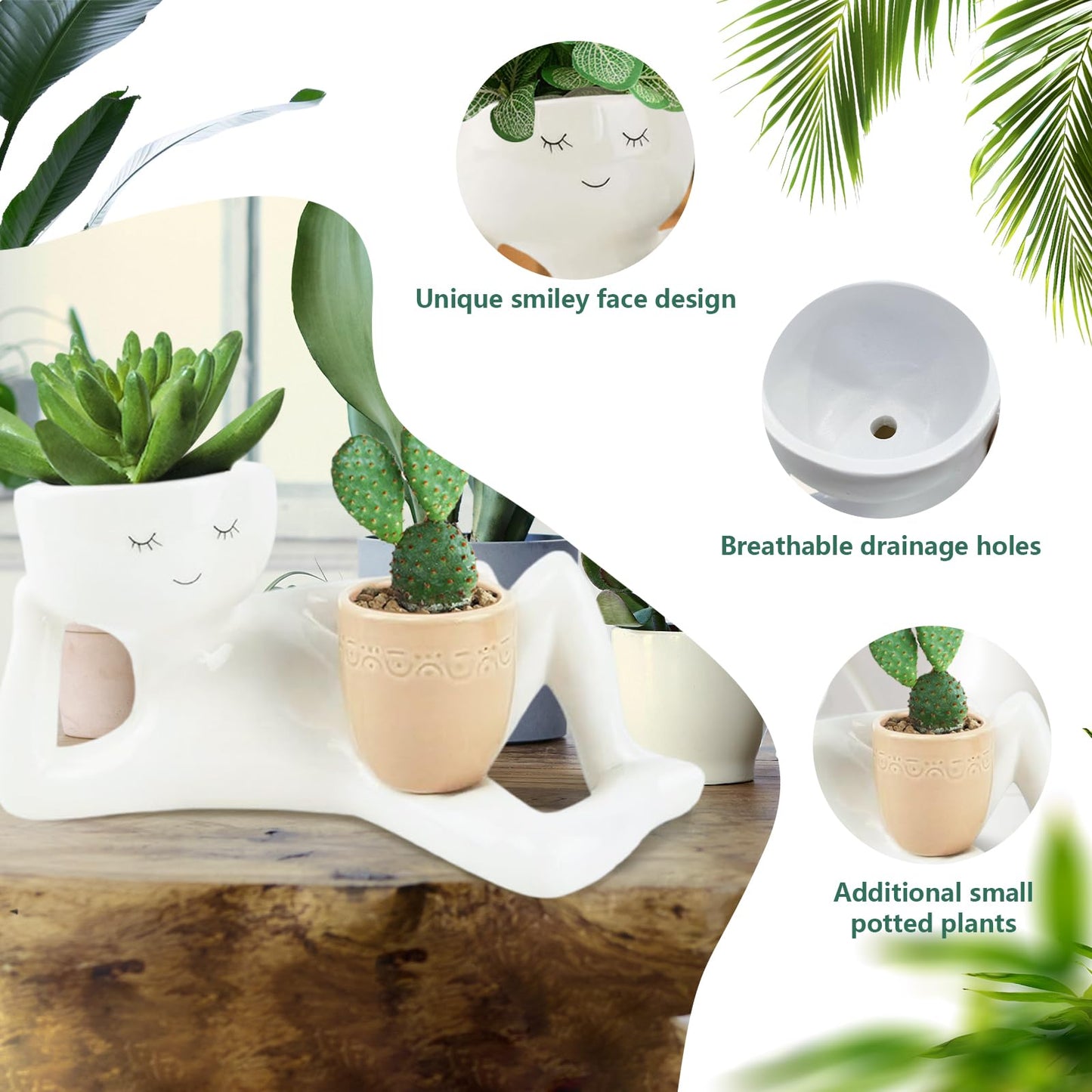 Lazy Guy Planter, Lazy Little Character Flowerpot, Relaxing Person Holding Pot Planter, Funny Plant Pots Unique Shape Pot for Succulents Cactus with Drainage Hole for Home Garden Decor (Yellow)