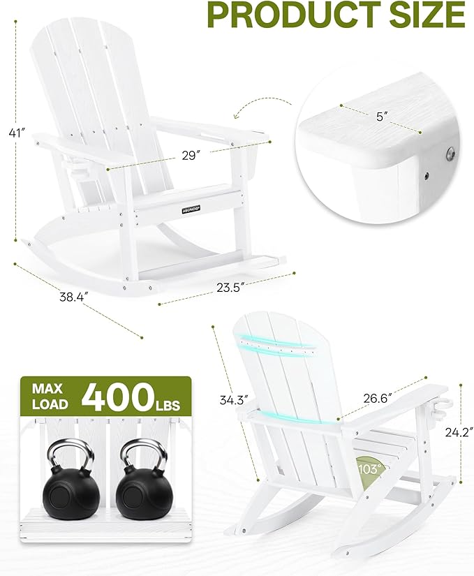 Outdoor Oversized Adirondack Rocking Chairs, All Weather HDPE Patio Rocking