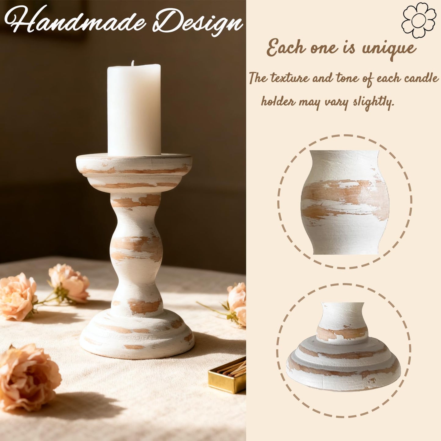 cachiv Wood Candle Holders for Pillar Set of 3 Rustic Candles Holder Tall Candlestick Stand for Farmhouse Decor Fireplace Table Centerpieces