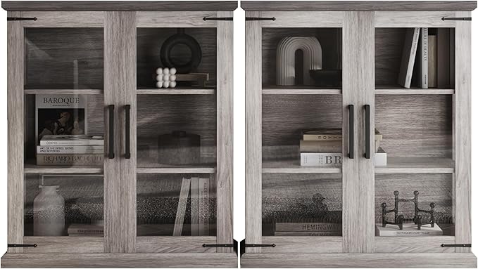 BELLEZE Set of 2 Glass Display Cabinet, Living Room, or Kitchen
