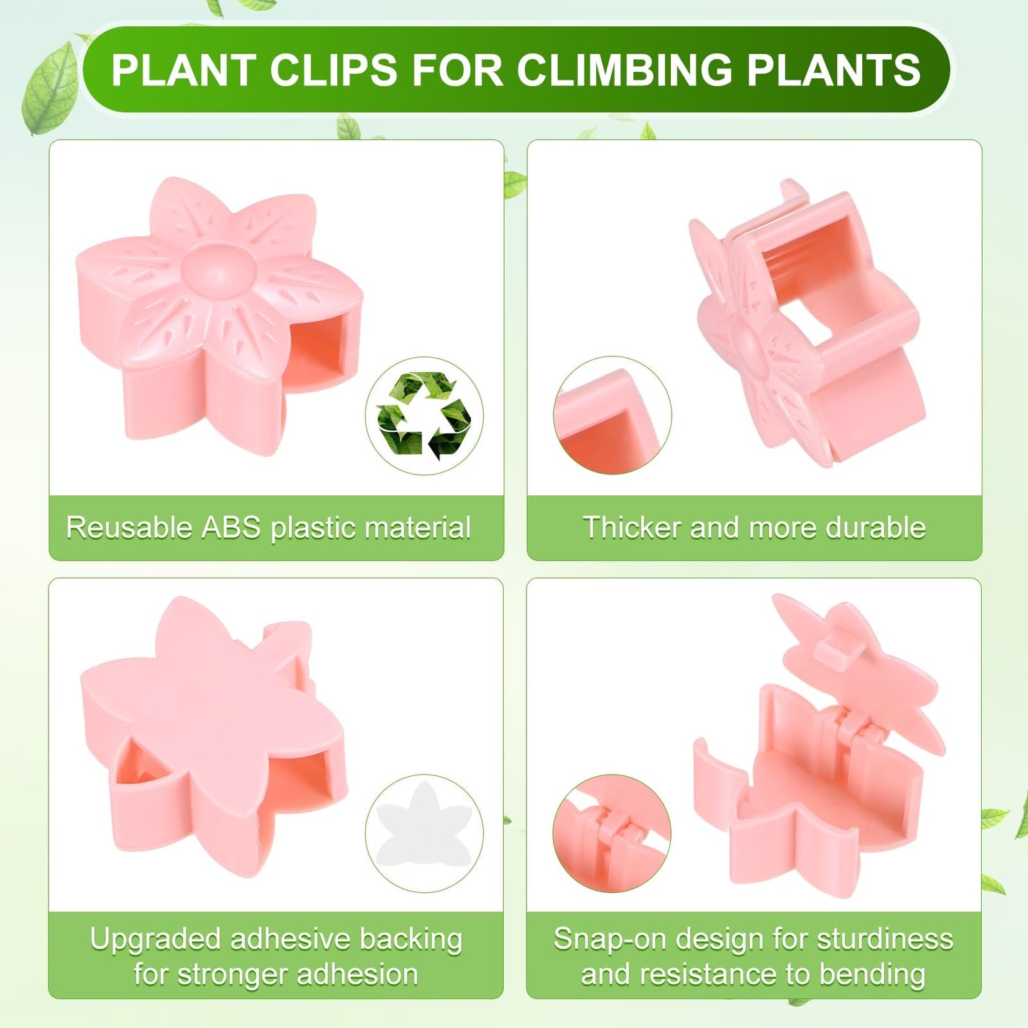 M METERXITY 20 Pack Plant Wall Clips, Self-Adhesive Plant Climbing Wall Clips Fixer with Acrylic Adhesive Sticker for Vine Support/Indoor/Outdoor Decor [Plum Blossom-Pink]