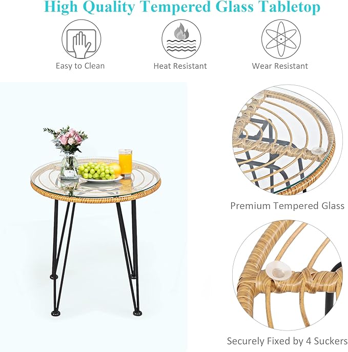 Tangkula 3 Pieces Patio Bistro Set, Rattan Conversation Set