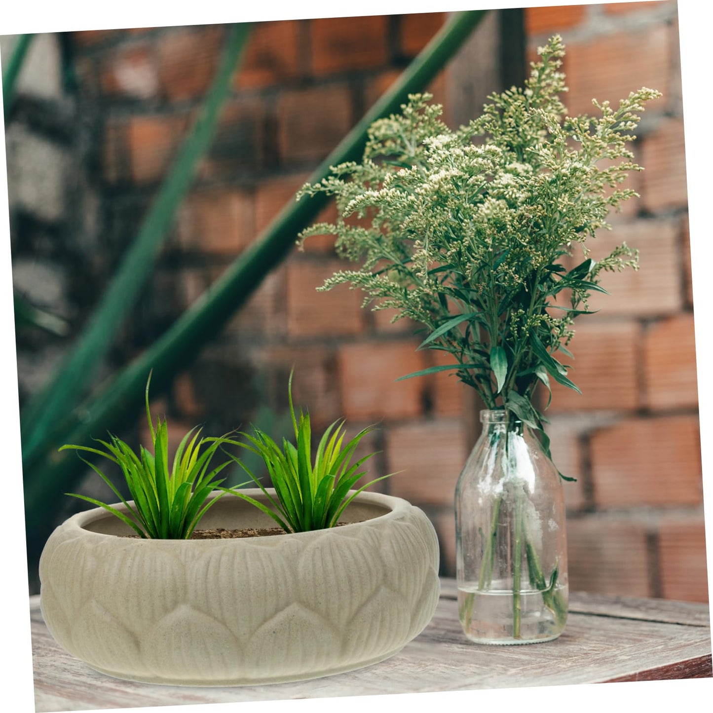 Parliky Hydroponic Planter Bowl 8.26In Round Ceramic Flower Pot for Water Lily Succulents Indoor Garden Decoration and Storage Container