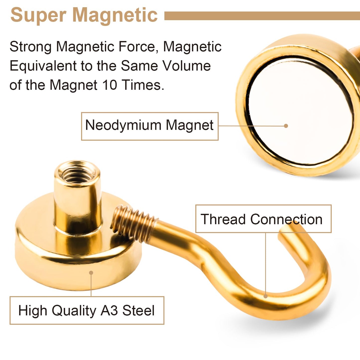 DIYMAG Magnetic Hooks Gold, 30Lbs Strong Heavy Duty Cruise Magnet S-Hook for Classroom, Fridge, Hanging, Cabins, Grill, Kitchen, Garage, Workplace and Office Etc, (20 Pack)