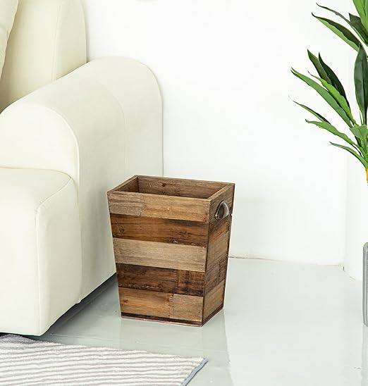 Small Wood Trash Can, Farmhouse Rectangular Garbage Can Waste Basket, Rustic
