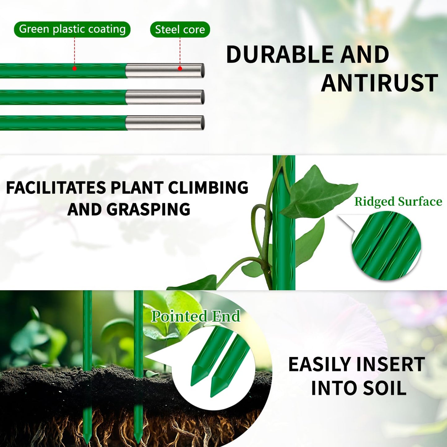 Sturdy Garden Stakes 18 Inch SupKing DIY 3/4/5/6/7ft Tomato Support Stake Green Plastic Coated Metal Tall Plant Stick Poles Plants Trellis for Indoor Outdoor Climbing Cucumber Chili Eggplant-20 Packs