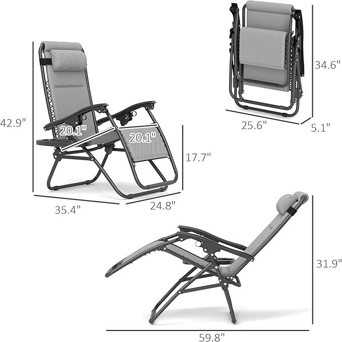 Outsunny Zero Gravity Chairs Set of 2, Reclining Folding Zero Gravity Lounge
