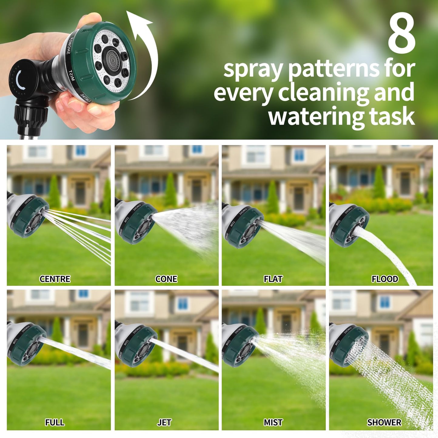 Seatern Watering Wand for Garden Hose, 24 Inch, 8 Spray Patterns, Garden Hose Nozzle with Thumb Flow Control, Adjustable Water Sprayer with Pivoting Head, Ideal for Hanging Baskets and Shrubs