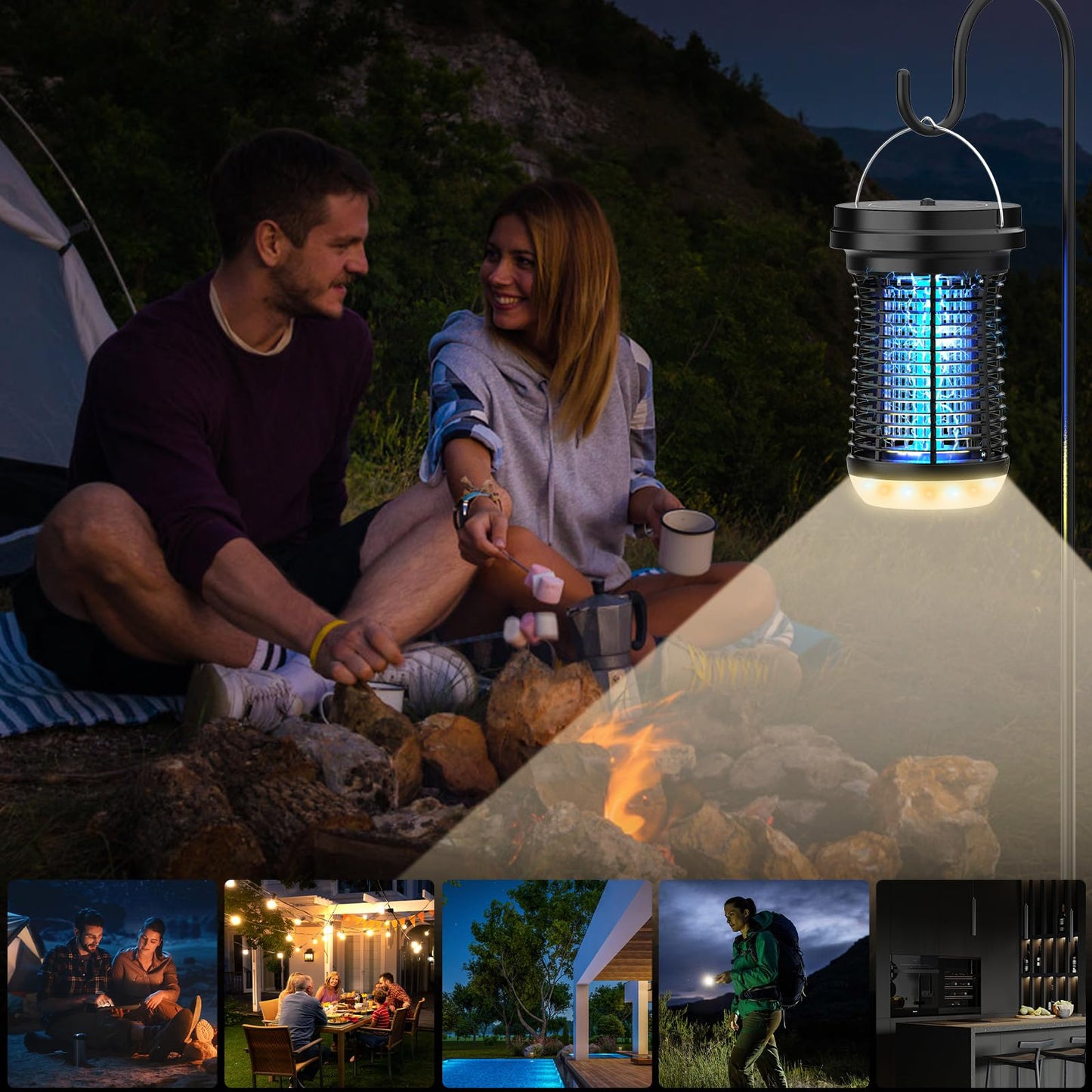 PALONE Solar Bug Zapper Outdoor, Detachable Solar Mosquito Zapper, Insect Zapper Indoor with LED Light, 4500V Fly Zapper 4 in 1 Electric Bug Zapper for Outdoor Camping Patio Garden Mosquito Killer