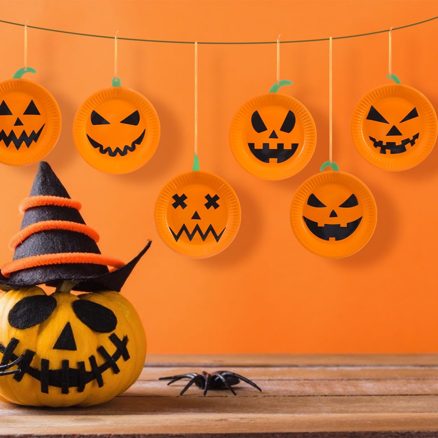 Engrowtic 24 Sets Halloween Jack O Lantern Crafts Paper Plate Pumpkin Craft Kits Make Your Own Jack O Lantern Pumpkin Spooky Hanging Craft Ornaments for Halloween DIY Trick or Treating Activities