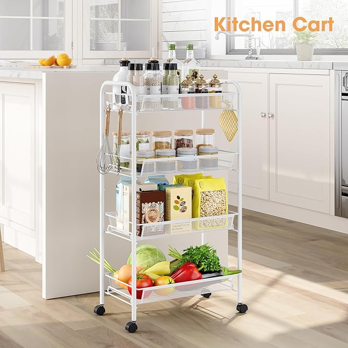 TOOLF 4-Tier Rolling Cart, Metal Utility Cart