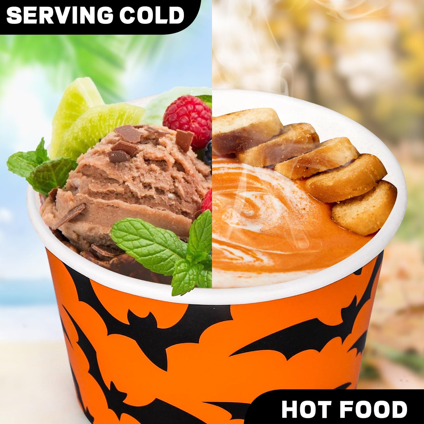 Whaline 60Pcs Halloween Treat Snack Cups Grimace Pumpkin Ghost Bat Pattern Disposable Paper Bowls 9oz Orange Black Paper Cups Dessert Ice Cream Bowls for Halloween Movie Party Favor Supplies, 3 Style