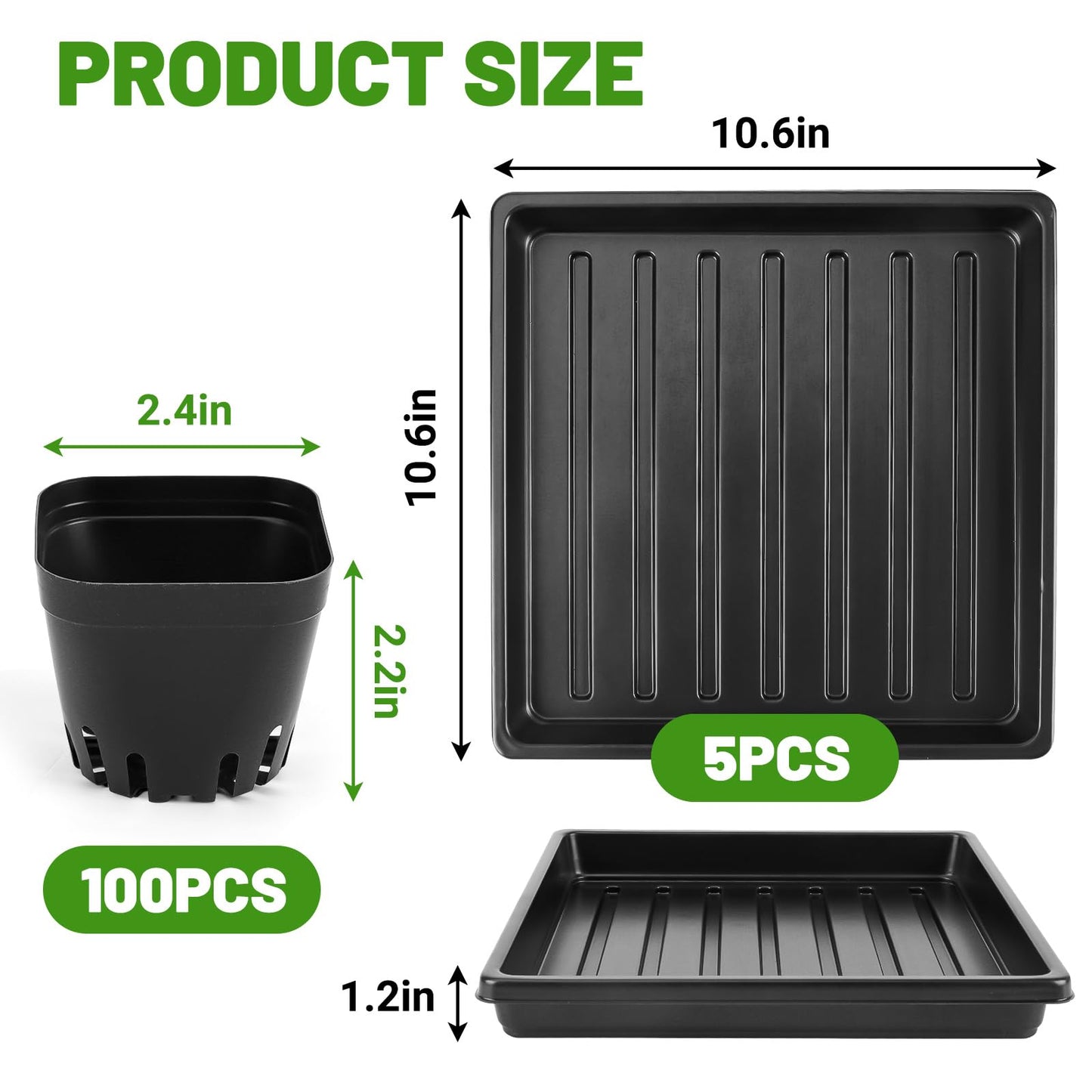 warmfarm 100 Pics Nursery Pots with 5 Pics Sturdy Seedling Trays, Space-Saving Gardening Kit for Indoor and Outdoor Use