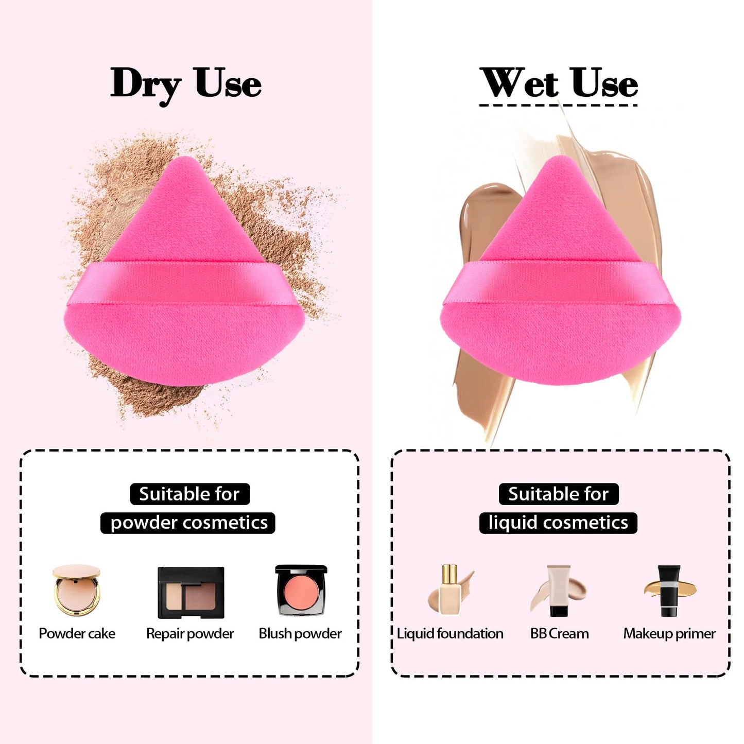 8Pcs of Triangular Powder Puff Makeup Sponges, Made of Super-soft Velvet, Designed for Contouring, Eye, and Corner, Beauty Blender Foundation Mixing Container.(Black)