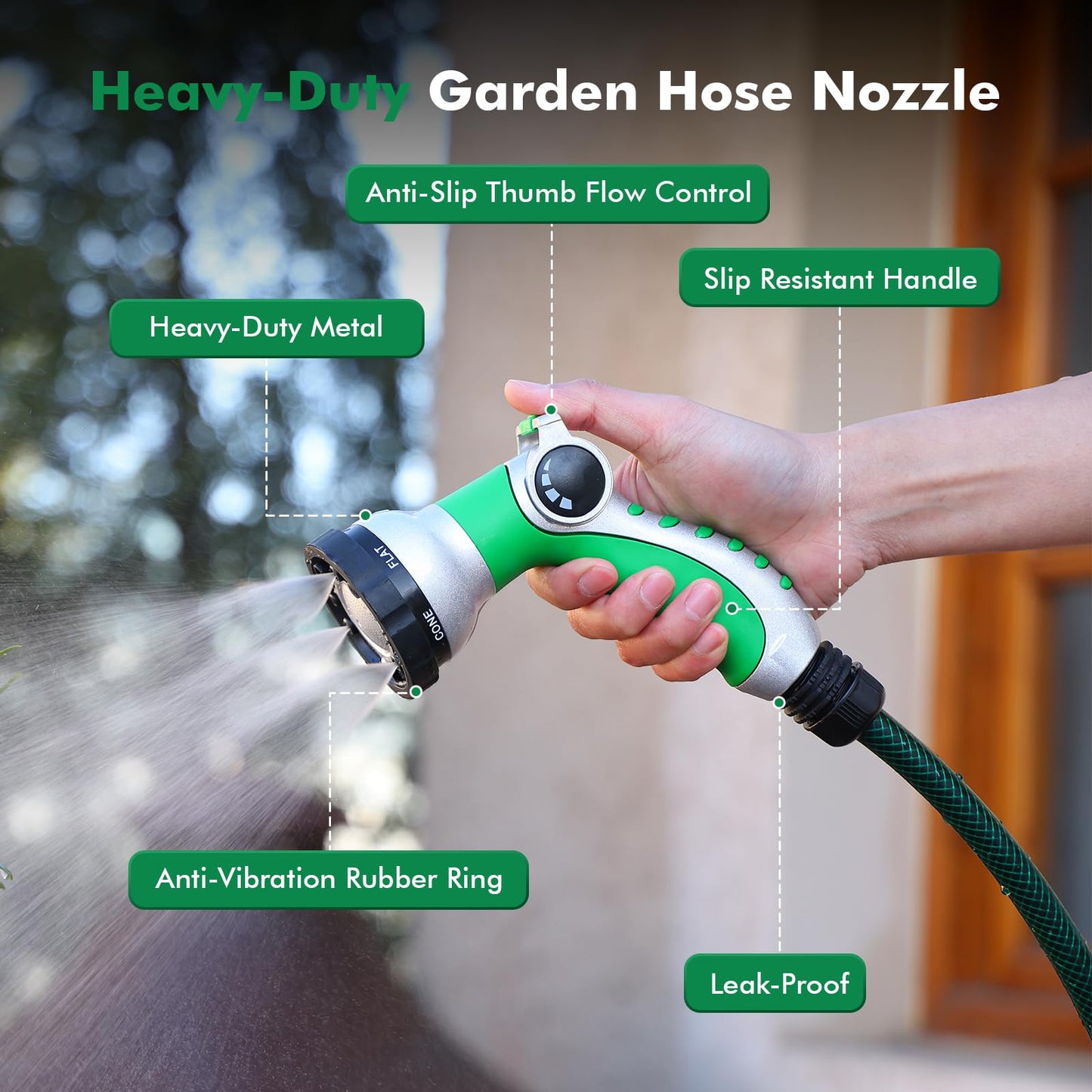 RESTMO Water Hose Nozzle with Removable Spray Disc, Heavy Duty Garden Hose Nozzle with 6 Spray Patterns, High Pressure Hand Sprayer for Watering Plants, Washing Cars & Pets, Thumb Control
