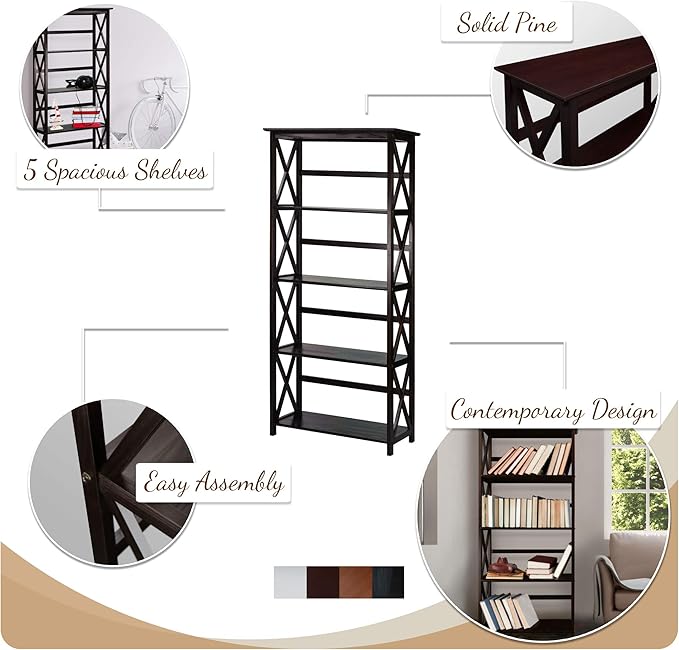 Montego 5-Shelf Bookcase-Black