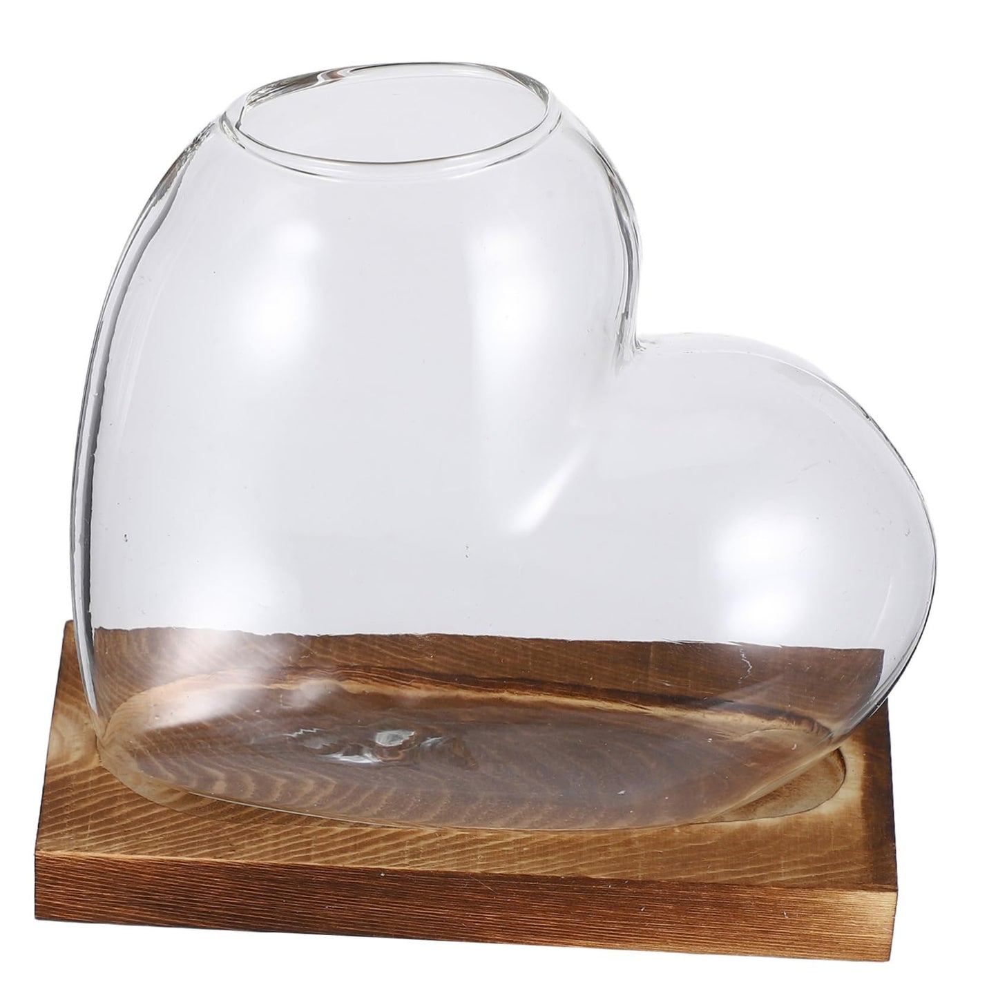 SUPVOX Heart Shaped Glass Vase: Hydroponic Plants Station with Wooden Base Propagation Terrarium Container for Home Offices Windowsill Decors