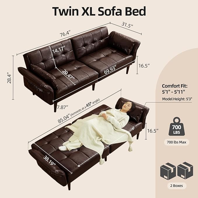 HALLYBEE 85” Futon Sofa Bed, Sleeper Sofa, Small Couch
