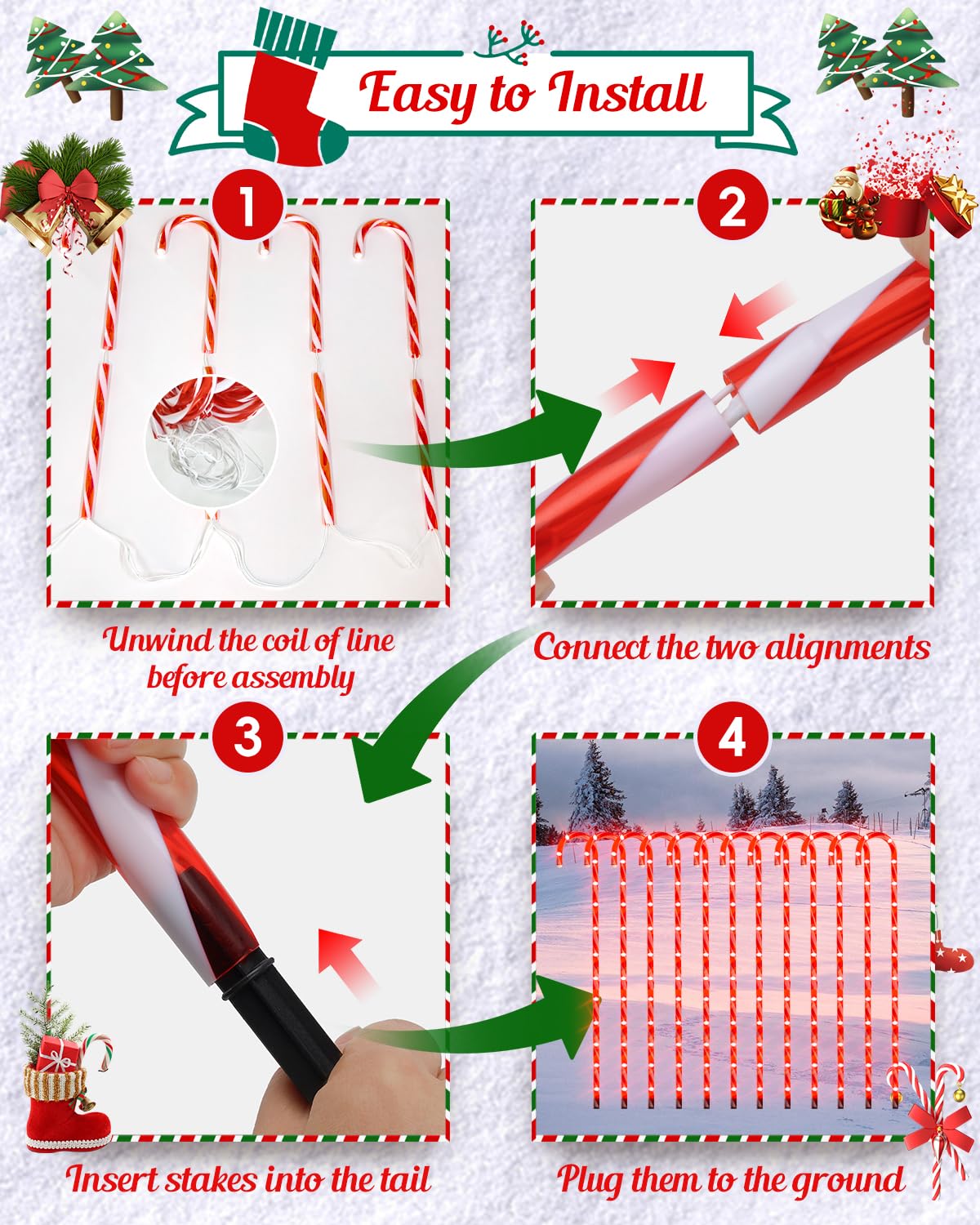 COOLWUFAN 36" Candy Cane Christmas Decorations, 24 Pack Giant Candy Cane Lights, Outdoor Pathway Markers Lights for Xmas Holiday Walkway Patio Garden Yard Lawn